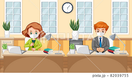 New Normal Life With Officer Working Social のイラスト素材