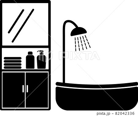 家具 インテリア 白黒 シルエット バスルームのイラスト素材