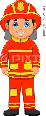 cute boy Firefighter isolated on white background 82043031