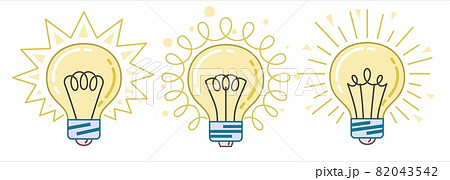 Glowing electric bulb cartoony icons set Glowing electric bulb cartoony icons set 82043542