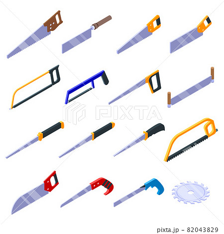 Saw icons set, isometric style Saw icons set, isometric style 82043829