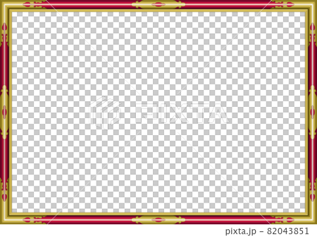 赤に金色の装飾の和風額縁 フレームのイラスト素材 [82043851