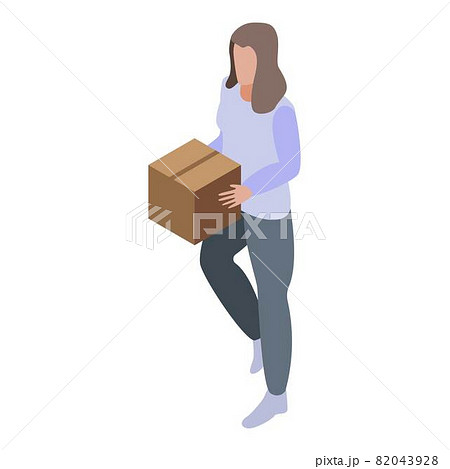 Girl volunteer take gift box icon, isometric style Girl volunteer take gift box icon, isometric style 82043928