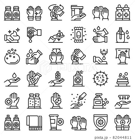 Antiseptic icons set, outline style 82044811