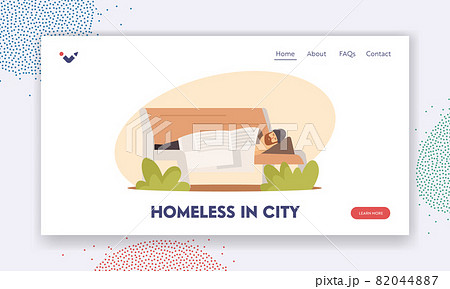 Homeless in City Landing Page Template. Poor Bum Male Character in Ragged Clothes Sleeping on Bench Covered with Paper Homeless in City Landing Page Template. Poor Bum Male Character in Ragged Clothes Sleeping on Bench Covered with Paper 82044887