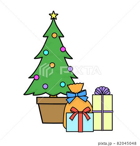 クリスマスツリーの下にプレゼントのイラスト素材