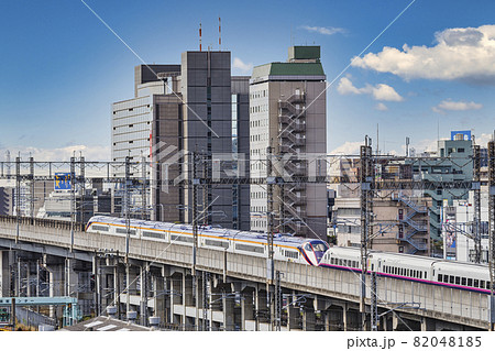 【西日暮里駅ひぐらし坂付近からの眺望 東北新幹線E2系+E3系 空合成】 【西日暮里駅ひぐらし坂付近からの眺望 東北新幹線E2系+E3系 空合成】 82048185