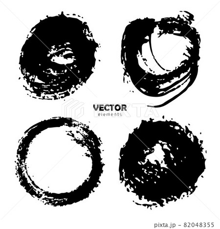 Vector Set of brush Circle Round Black color on white background. Hand painted grange elements. Ink drawing. Dirty artistic design . Place for text, quote, information, company name. 82048355