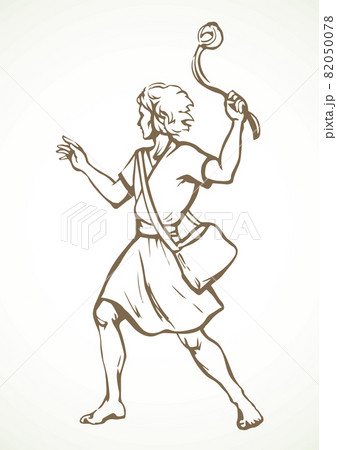 David throws a stone from the sling. Vector drawing 82050078
