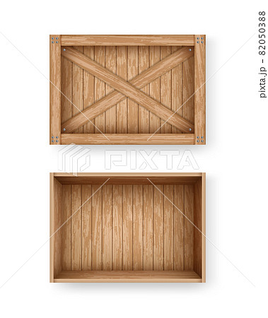 Realistic cargo boxes mockup template illustration. Empty wooden box crate made of planks. Open and closed wooden boxes with old planks. Realistic cargo boxes mockup template illustration. Empty wooden box crate made of planks. Open and closed wooden boxes with old planks. 82050388