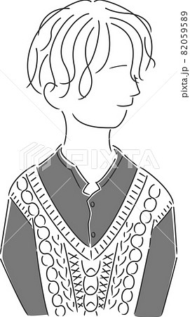 ニットベストを着たショートパーマの女の子のイラスト素材 0595