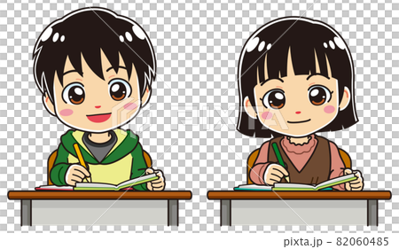 Elementary school boys and girls studying independently Elementary school boys and girls studying independently 82060485