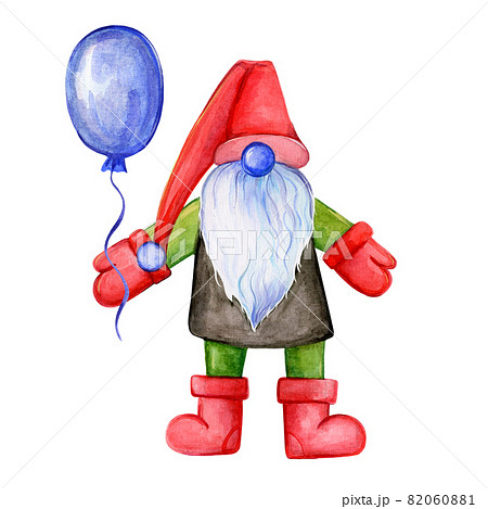 Christmas gnome with a balloon.gnome Santa Claus. Watercolor illustration 82060881