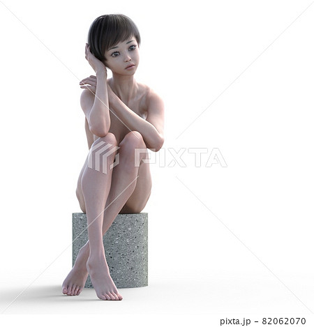 女性 ヌード 座るポーズ のイラスト素材 0670