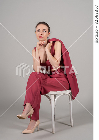 Full length photo of attractive chic business lady sit chair Full length photo of attractive chic business lady sit chair 82062367
