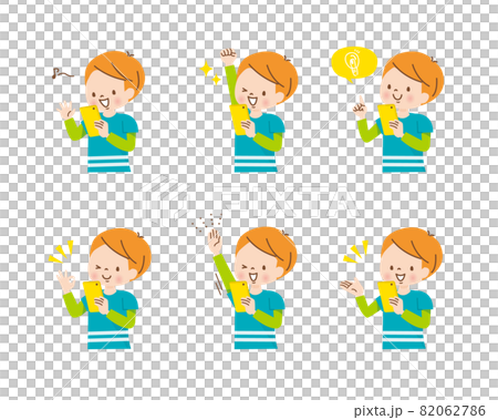 男孩操作智能手機正面表情集 男孩操作智能手機正面表情集 82062786