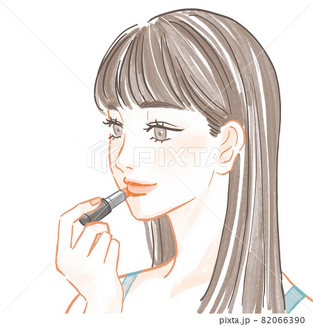 口紅を塗る女性のイラストのイラスト素材