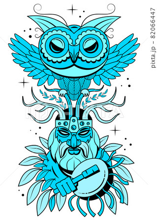Hand Drawn Portrait Man With Feathers And のイラスト素材 Hand Drawn Portrait Man With Feathers And のイラスト素材