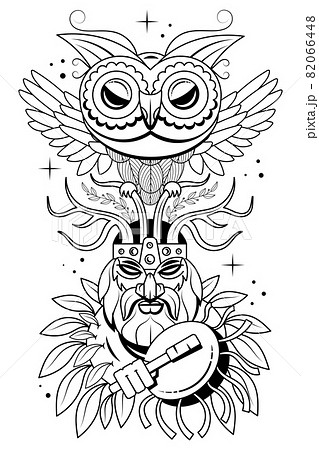 Hand drawn portrait man with feathers and ethnic symbols. Vector hand drawn hipster illustration isolated on white background.Boho design, t-shirt print, tattoo art Hand drawn portrait man with feathers and ethnic symbols. Vector hand drawn hipster illustration isolated on white background.Boho design, t-shirt print, tattoo art 82066448