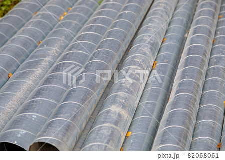 Metal pipes for ventilation on a construction site. Ventilation pipes. 82068061