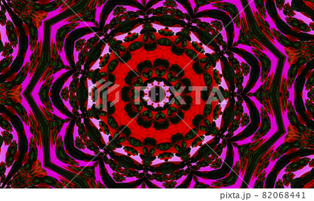Kaleidoscopic altered image of garden flowers pansies, dianthus resembling a mandala 82068441