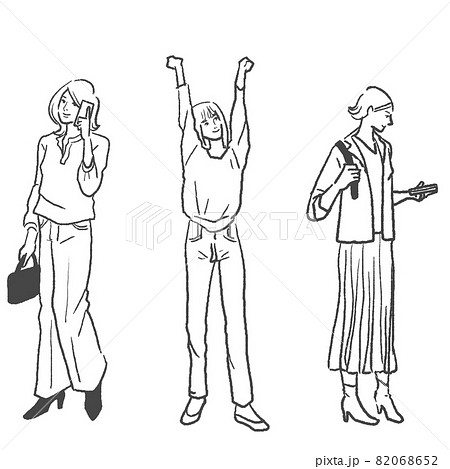 おしゃれな女性の線画ベクターイラストのイラスト素材