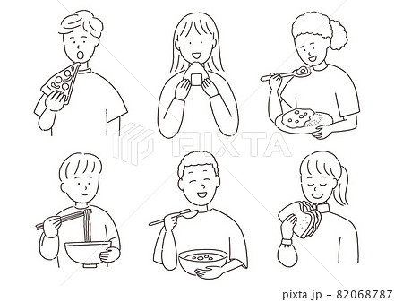 それぞれの国の食べ物を食べる男の子と女の子のセット それぞれの国の食べ物を食べる男の子と女の子のセット 82068787