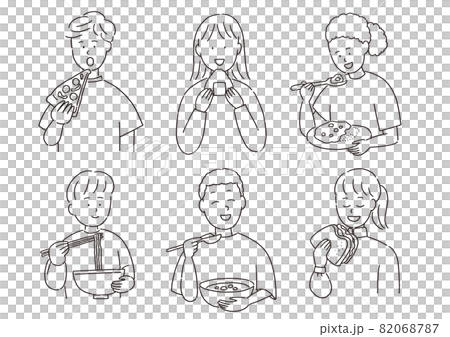 それぞれの国の食べ物を食べる男の子と女の子のセット それぞれの国の食べ物を食べる男の子と女の子のセット 82068787