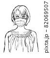 マスクをしている女性のイラスト　線画素材 82069507