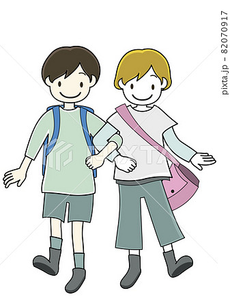 ピンクのバッグを持った外国籍の男の子と腕を組むイラスト Lgbtやsdgs 多国籍教育に のイラスト素材