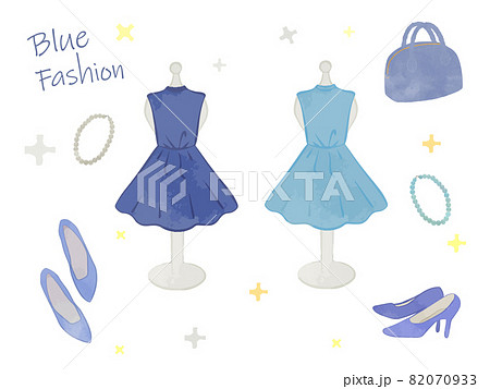 ファッションドレスセットのイラスト　ブルーver 82070933