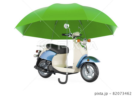 Motor scooter, moped under umbrella, 3D rendering Motor scooter, moped under umbrella, 3D rendering 82073462