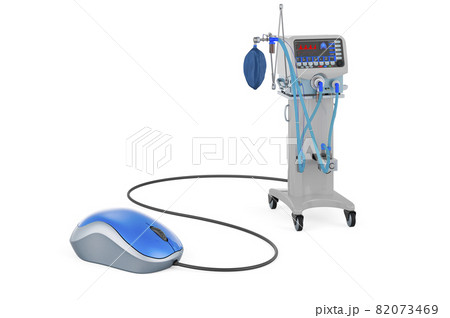 ICU medical ventilator with computer mouse. 3D rendering 82073469