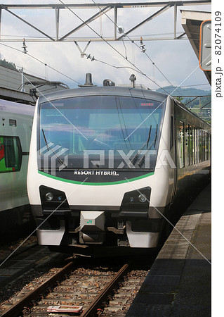 長野県北安曇野郡尾谷村 大糸線南小谷駅　2番線　HB-E300系リゾートビューふるさと　縦位置 82074109