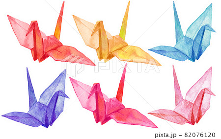 水彩たくさんの折り鶴のイラスト素材 0761