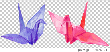 Watercolor two paper cranes_pink and purple Watercolor two paper cranes_pink and purple 82076121
