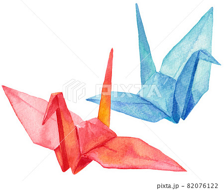 水彩2つの折り鶴2のイラスト素材