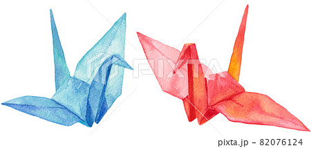 水彩2つの折り鶴のイラスト素材