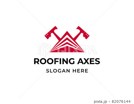 Roofing axes logo. House roof levels triangle with hatchets logotype 82076144