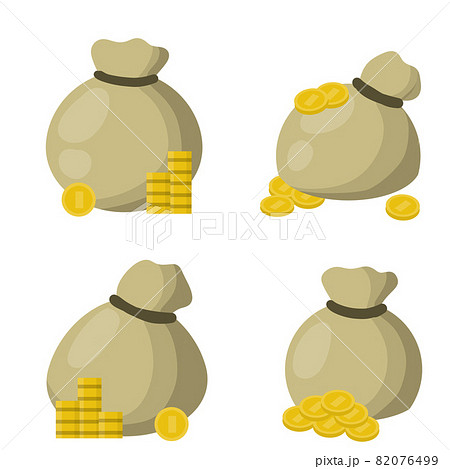 Canvas open bag with gold coins. burlap sack with money. Canvas open bag with gold coins. burlap sack with money. 82076499