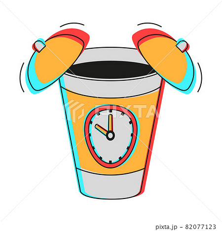 A paper cup with coffee is an alarm clock.  82077123