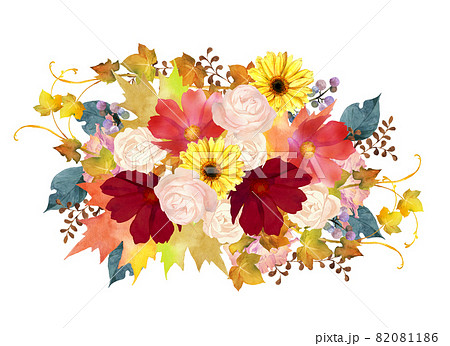 華やかな秋のお花のブーケのイラスト素材