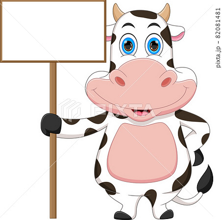 cartoon cute cow and blank sign 82081481