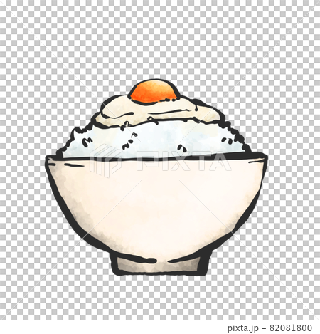白い茶碗の卵かけご飯の手描き筆絵風イラストのイラスト素材