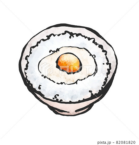 卵かけご飯の手描き筆絵風イラストのイラスト素材 0810