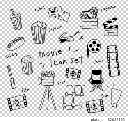 映画のシンプルなモノクロイラストセットのイラスト素材 0163