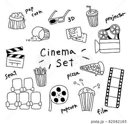 映画のシンプルなモノクロイラストセットのイラスト素材 0165