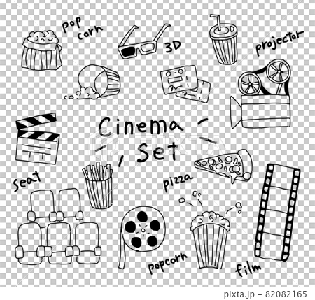 映画のシンプルなモノクロイラストセットのイラスト素材 0165