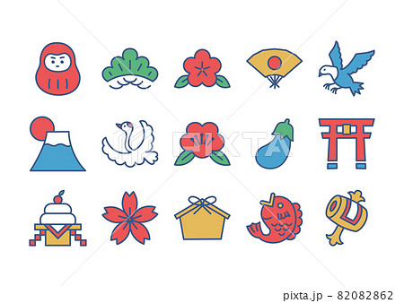 お正月のアイコンイラスト　カラー＆アウトライン 82082862