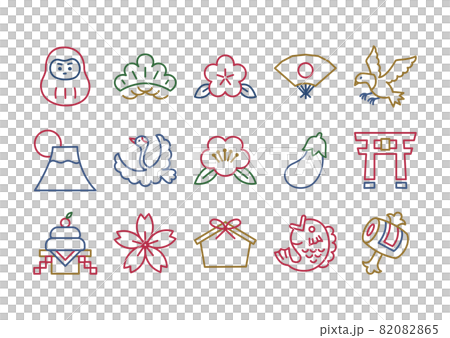 お正月のイラスト　カラフルアウトライン 82082865